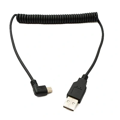 Abbildung von System S USB 2.0 Kabel 120 cm Typ A Stecker zu Mini B Spirale Winkel in Schwarz