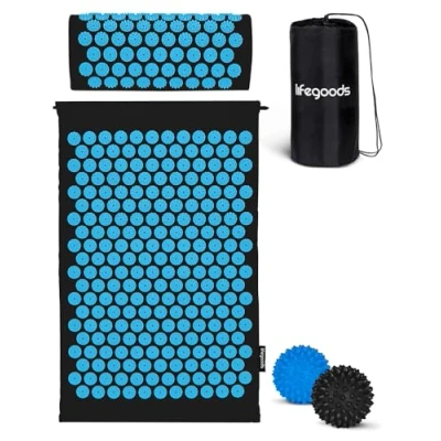 Abbildung von LifeGoods Akupressurmatte Mit Kissen Akkupressmatte Akkupressurmatte+ Akupressur Matte Akupunktur Massagematte Rücken Stachelmatte Fakirmatte Nagelmatte Acupressure Mat