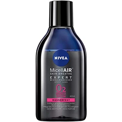 Abbildung von NIVEA MicellAIR SKIN BREATHE Expert Mizellenwasser Waterproof im 2er Pack (2 x 400 ml), Mizellen Reinigungswasser für wasserfestes Make up, erhöhte Sauerstoff Aufnahme der Haut durch up Entferner