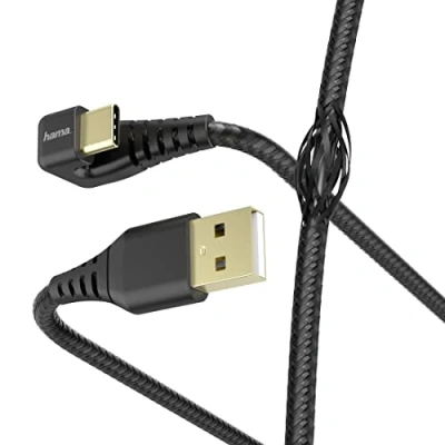 Abbildung von Hama Ladekabel/Datenkabel Gamer (USB A auf USB C, abgewinkelt, kompatibel mit Samsung, Huawei, LG, Sony, Xiaomi, Wiko, strapazierfähig, Länge 1,5 m) schwarz