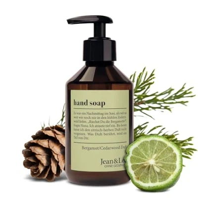 Abbildung von Jean &amp; Len Handseife Bergamot Cedarwood, reinigt beanspruchte Hände, für die tägliche Anwendung geeignet, Flüssigseife im Pumpspender, erfrischend zitrischer Duft, vegan, 250 ml