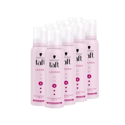 Abbildung von Schwarzkopf Taft Schaumfestiger Locken (8x 150 ml), Haltegrad 3, Haarschaum für langanhaltende Locken, vegane Formel*