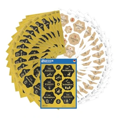 Abbildung von AVERY Zweckform Set Aufkleber Weihnachten 204 Stück (Weihnachtssticker Frohe Weihnachten, Weihnachtsgrüße, selbstklebend, Deko Geschenke, Karten, Tüten, Basteln) Art. 51050