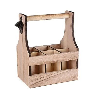 Abbildung von UNUS Home Flaschenträger aus Holz für 6 Flaschen ohne Beschriftung, Bierträger mit Flaschenöffner, Geschenkidee Männer, Geburtstag, Vatertag
