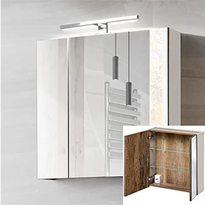 Abbildung von Lomadox Spiegelschrank PUEBLA 56 taupe 60cm mit LED in Vintage Oak Eiche, B/H/T ca. 60/65 75/17 cm