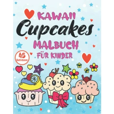 Abbildung von Kawaii Cupcakes Malbuch für Kinder: Desserts mit 45 süßen einzigartigen Malvorlagen zum Ausmalen und Basteln