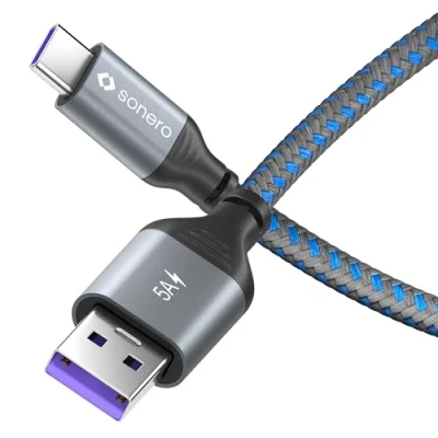 Abbildung von Sonero® USB C auf A Ladekabel, Handy Schnellladekabel C, Kabel Typ 2.0, 5V/5A, grau/blau, 1,00m