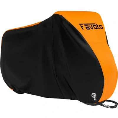 Abbildung von Favoto Fahrradabdeckung Wasserdicht Fahrrad Abdeckplane 210D Oxford Gewebe Fahrradgarage Plane schutzhülle mit Beutel 200 x 110 70cm Orange Schwarz
