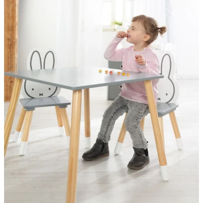 Abbildung von roba Kinder Sitzgruppe miffy Kindermöbel Set aus 2 Kinderstühlen &amp; 1 Tisch Sitzgarnitur Holz dunkelgrau und weiß lackiert