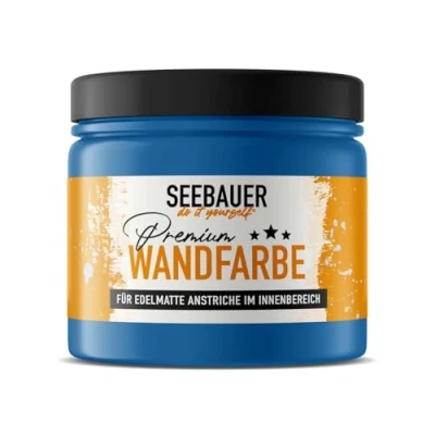 Abbildung von SEEBAUER diy Wandfarbe Blau 300ML für Innen (No. 806 Cloudless Sky) Edelmatte dunkelblaue Innenfarbe Blautöne sehr hohe Deckkraft Matt, Abwaschbar und Tropffrei