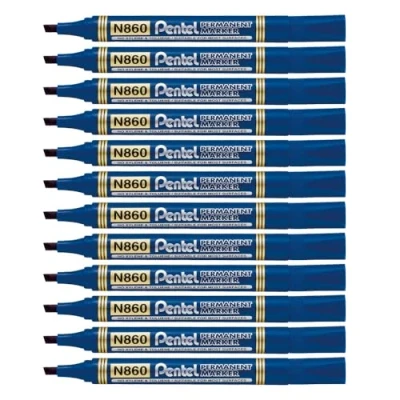 Abbildung von Pentel Permanentmarker mit Keilspitze, blaue Tinte, 1 Packung 12 Markern.