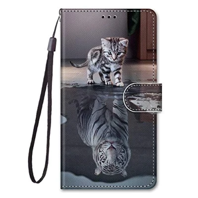 Abbildung von Hülle Kompatibel with Sony Xperia 10 IV，Sony IV PU Leder Wallet Ständer Case Handyhülle Slot Magnetisch [Stand Function] [Card Slots] Schutzhülle Die Katze Wird zum Tiger