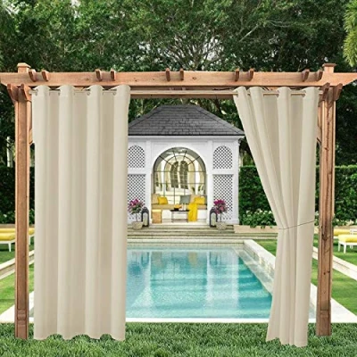 Abbildung von ele ELEOPTION Outdoor Vorhänge Wasserabweisend, UV Schutz Vorhang mit Ösen,Winddicht Blickdicht Innen und Außen Gardinen für Garten Hof Balkon(4 Stücke/ 132 X 213cm)