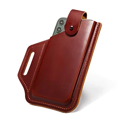 Abbildung von Retro Leder Handytasche Hülle, Herren Handy Gürteltasche mit Gürtelschlaufe, Universal Tragetasche Handyhülle für iPhone 12 Pro/12/11 Pro Max/Xs Max/Xr/7/8 Plus, Outdoor Reise Holster WineRed