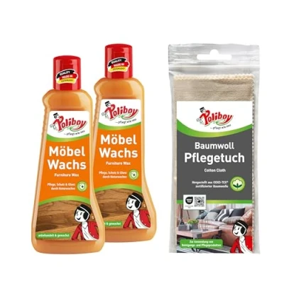 Abbildung von poliboy 99A3201, Möbel Wachs 2x200 ml mit Baumwolltuch Möbelreiniger (Ideales Pflegemittel für alle Hölzer Made in Germany)