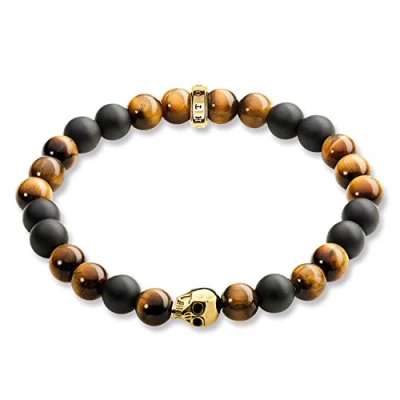 Abbildung von Thomas Sabo Herren Armband Rebel at heart &quot;Totenkopf Gold&quot; Silber vergoldet Tigerauge braun 17 cm A1509 881 2 L17