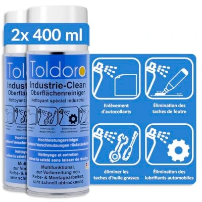 Abbildung von Toldoro Industriereiniger, Etikettenentferner, Maschinenreiniger, Klebereste Entferner, Klebstoffentferner, Etikettenlöser, Entfetter Spray (2X 400ml)