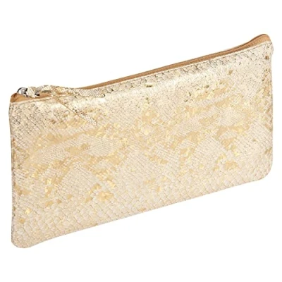 Abbildung von Clairefontaine 410015C Schlampermäppchen aus Leder Celeste Flach, 11 x 22cm, 1 Stück, Lazer Gold