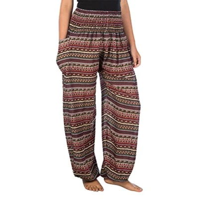 Abbildung von Lofbaz Damen Haremshose Festival Boho Outfit Yogahose Sommerhose Leicht Pumphose Hippie Hose Kleidung Sommer Hosen Waterdrops Rot 3XL