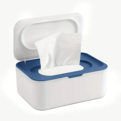 Abbildung von Feuchttücher Box, Nachfüllbare Feuchtes Box Toilettenpapier mit Deckel, Hält Tücher Frisch, Aufbewahrungsbox Feuchttuchspender Spender für Zuhause und Büro, Weiß Blau
