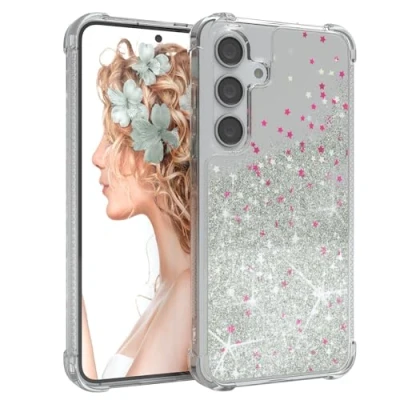 Abbildung von EAZY Case Glitzer Hülle kompatibel mit Samsung Galaxy S24 Handyhülle für Silikon leichtes Shiny Cover stoßfestes Phone als Fallschutz in Silber
