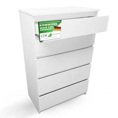 Abbildung von CDF Kommode Malwa M5 Farbe: Weiss Schrank für Dokumente, Kleinigkeiten Ideal Wohnzimmer, Schlafzimmer, Kinderzimmer, Jugendzimmer und Büro 5 geräumige Schubladen