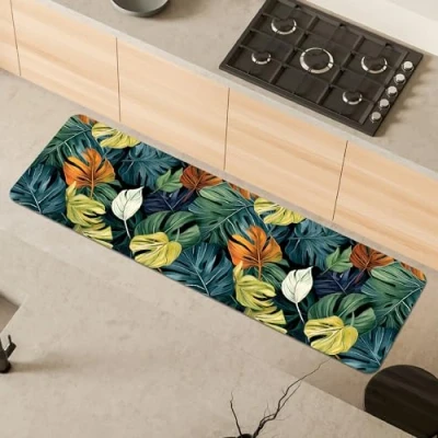 Abbildung von Comart, Austin Küchenteppich, aus bedrucktem Polyester, rutschfest, Peperomia, 50 x 170 cm