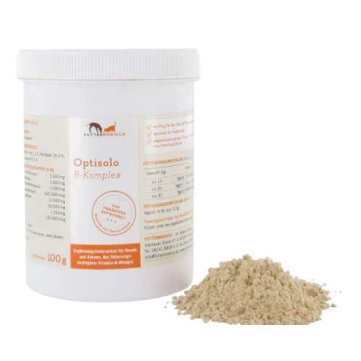 Abbildung von Futtermedicus Optisolo B Komplex Pulver 100 g Ergänzungsfuttermittel für Hunde und Katzen Zur Unterstützung des normalen Wohlbefindens Hochkonzentriertes Vitamin