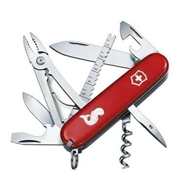 Abbildung von Victorinox Schweizer Taschenmesser, Angler, Swiss Army Knife mit 18 Funktionen, Klinge, Korkenzieher, Dosenöffner, rot