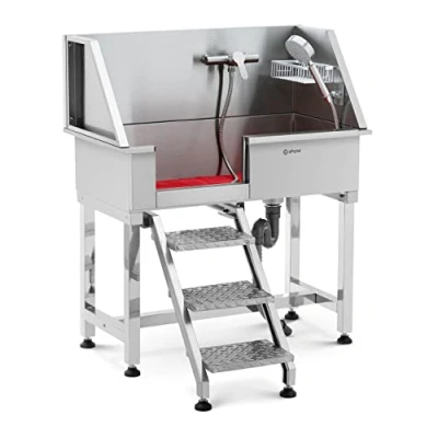 Abbildung von Physa PHY PWS 03 Hundebadewanne bis 60 kg mit Treppe Hundewanne Haustierpflegewanne Edelstahl