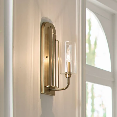 Abbildung von Elstead Lighting QN KIMROSE1 BNB QUINTIESSE Wandleuchte Kimrose E14 1x40W Stahl, Messing gebürstet; Glas klar, geriffelt L:16cm H:35.5cm B:11.5cm