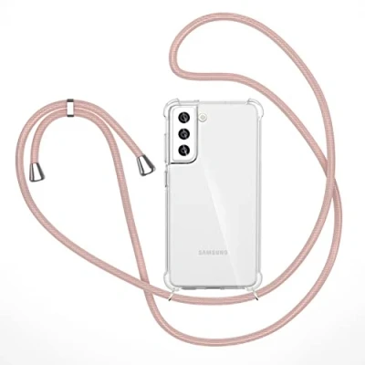 Abbildung von XTCASE Handykette für Samsung Galaxy S22 Hülle, Smartphone Necklace Handyhülle mit Band Transparent Schutzhülle Stossfest Schnur Case zum Umhängen in Roségold