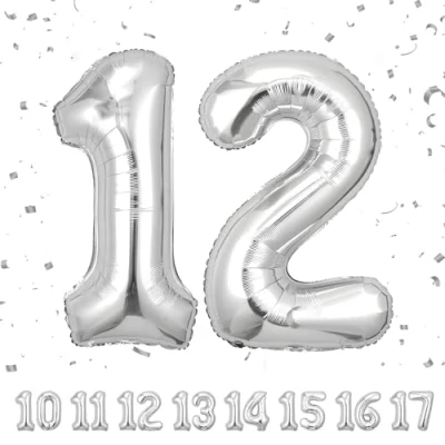 Abbildung von 12 Geburtstag Deko zahlen luftballon jahre Folienballon Sliber für 12. Geburtstagsdeko Männer Frauen Ballon Zahl zum fliegt mit Helium 12.Geburtstagsparty 40&quot; 101cm