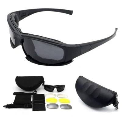 Abbildung von MASO Brille mit polarisierten Gläsern, X7, Armee Sonnenbrille, militärische taktische Schutzbrille, 4 Linsen Set, schwarzer Rahmen