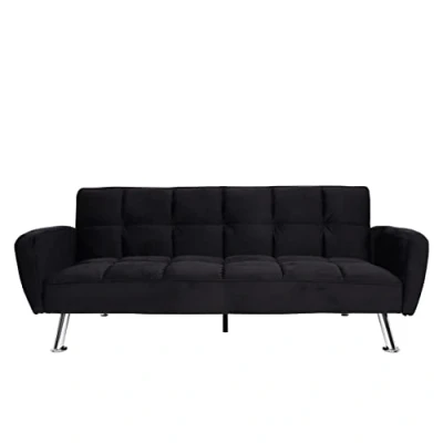 Abbildung von Mendler Sofa HWC K19, Couch Schlafsofa Gästebett Bettsofa Klappsofa, Nosagfederung Schlaffunktion 203cm Samt schwarz