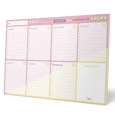 Abbildung von Grupo Erik Wochenplaner Block A4 Kalender Planer Carouge Blue &amp; Pink Tischplaner Tischkalender ohne Datum Schreibtischunterlage Papier mit Aufschrift auf Italienisch