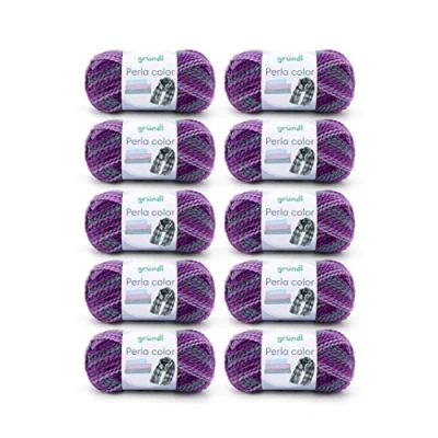 Abbildung von Gründl Wolle Perla color (wollähnliches Handstrickgarn aus 100% Polyester, 100 g / 90 m, Nadelstärke: 8 9, 10 x g), violett perlgrau flieder pinie
