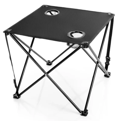 Abbildung von BigDean Campingtisch faltbar mit 2 Getränkehaltern Schwarz belastbar bis 30kg ultraleicht (1 St)