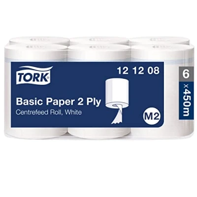 Abbildung von Tork Standard Papierwischtücher mit Innenabrollung Weiß M2, Mehrzweck Papiertücher, 6 x 121,5 m, 121208