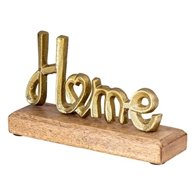 Abbildung von Levandeo® Deko Schriftzug, Aufsteller Home H11cm Schriftzug Gold Metall Holz Mangoholz