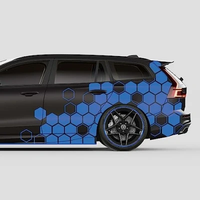 Abbildung von Finest Folia 2er Set XXL Auto Aufkleber je 200x60cm Motorrad Bus Sticker Kfz Zubehör Waben Tuning Dekor Linien Design Folie KX078 (08 Azurblau)