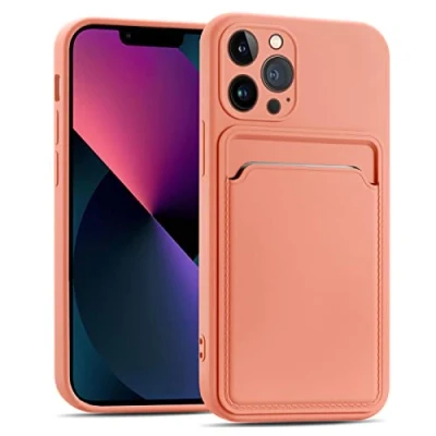 Abbildung von Verco Handyhülle für iPhone 13 Pro Max Case Silikon, Handy Cover mit Kartenfach Dünne Schutzhülle Hülle Rosa