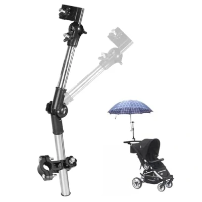 Abbildung von Verstellbare Schirmhalterung für Kinderwagen, Lenkerklemme, Drehgelenk, Lenkerrahmenständer, Schirmklemme, universell Buggy, Roller, Fahrrad, Rollstuhl, Zubehör