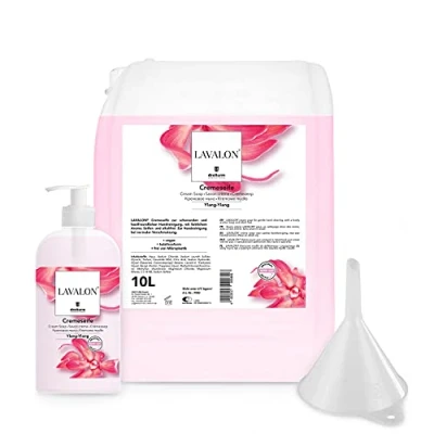Abbildung von Dreiturm Handwaschseife „Lavalon“ inkl. Einfülltrichter &amp; 500 ml Flasche Vegane Seifencreme Waschcreme Alkalifrei Kanister Nachfüllpackung