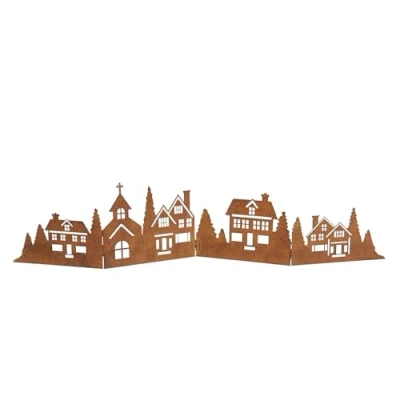 Abbildung von Spetebo Deko Häuserzeile aus Metall klappbar 77 x 17 cm rost Weihnachtsstadt Silhouette zur Tischdekoration Weihnachtsdeko Tischdeko für Weihnachten Skyline