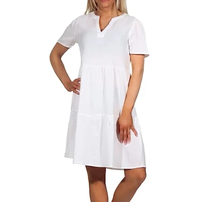 Abbildung von ONLY Damen Musselin Kleid ONLThyra V Neck Sommerkleid mit Volants 15297307 Cloud Dancer S