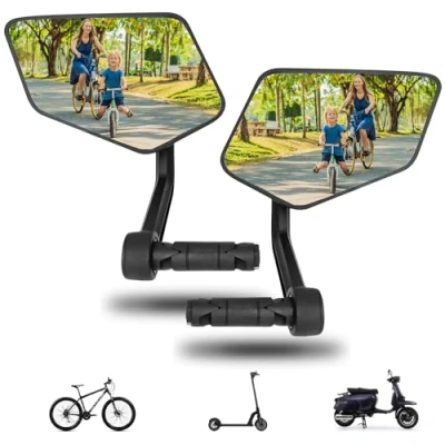 Abbildung von REEZER Fahrradspiegel links mit extra großer Spiegelfläche 360 verstellbarer Fahrrad Spiegel für E Bike &amp; Scooter Lenker Rückspiegel kompatibel allen Modellen Bikes Zubehör SET