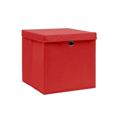 Abbildung von vidaXL 10x Aufbewahrungsbox mit Deckeln Zusammenklappbar Spielkiste Regalkorb Faltkiste Korb Kinderbox Box Kiste Faltbox 28x28x28cm Rot