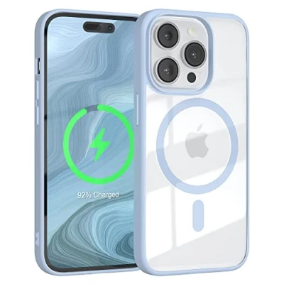 Abbildung von EAZY CASE Crystal TPU Hülle kompatibel mit iPhone 14 Pro Qi Charging, Silikon Kameraschutz, Slimcover, Handyhülle, Silikonhülle, Transparent/EIS Blau