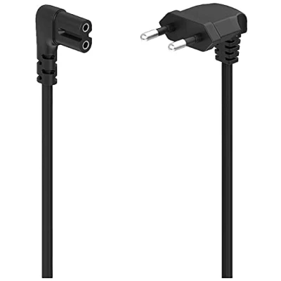 Abbildung von Hama Netzkabel, abgewinkelt, 2 polig, Eurostecker, 5m (Doppelnut/C7, Stromkabel, Netzkabel Gerätekabel, für Drucker, Netzteile, Fernseher, Radio, Kassettenrekorder etc.) schwarz